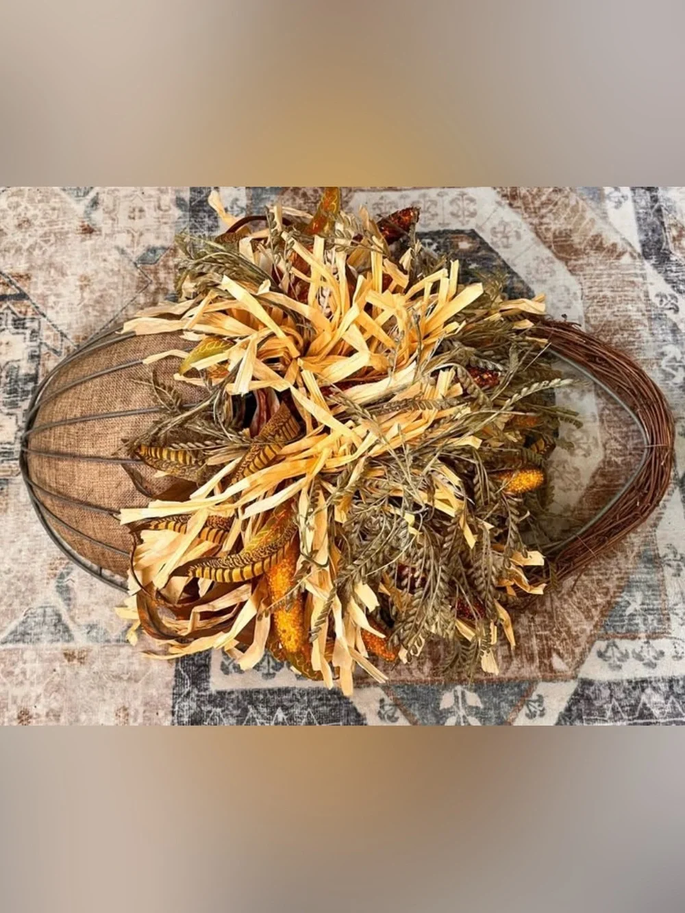 Rustic Autumn Wall Basket with Yellow and Brown Foliage